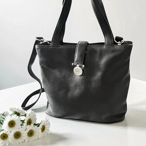 RARE VINTAGE RALPH LAUREN Saddle Bag Black Leather Black Watch Liner 1879-6